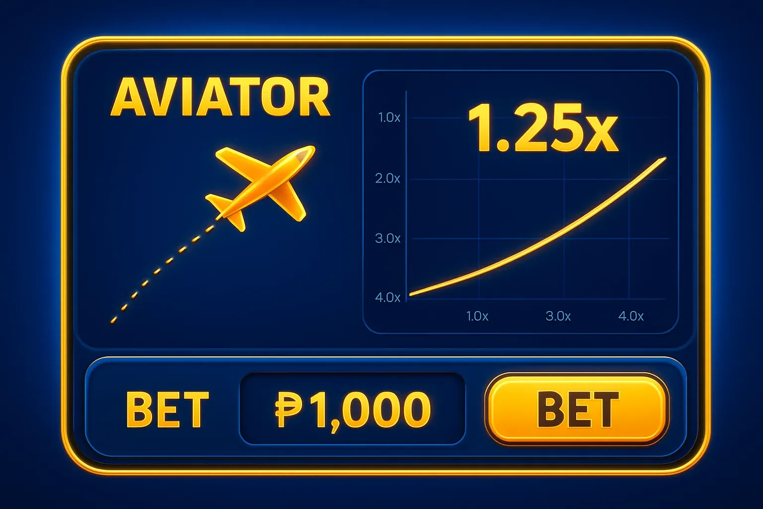 Close-up aviator crash game UI with plane trajectory, multiplier graph, and peso bets