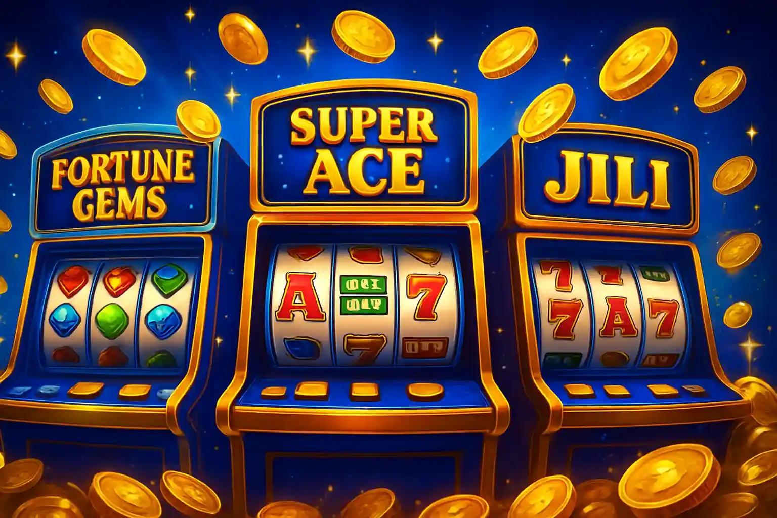 Bright Philippine casino slot machines with JILI symbols and exploding gold coins
